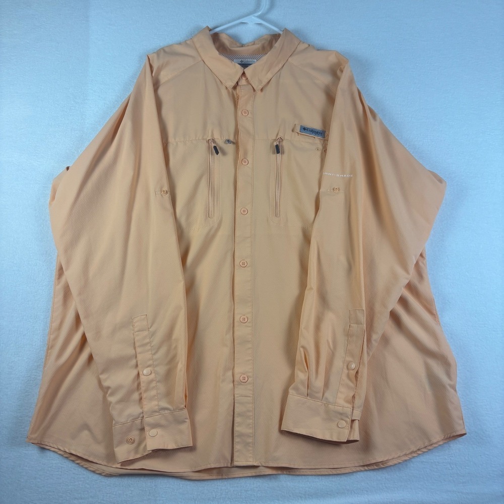 Columbia PFG Mens XXL Peach Orange Long Sleeve Fishing Shirt Omni-Shade FM0059